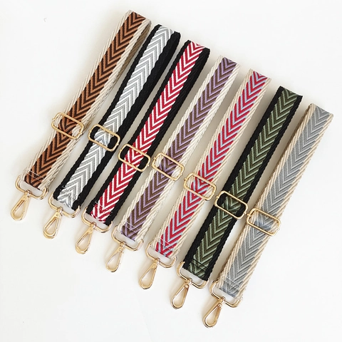 Tracolla Regolabile Larga Ricambio in Poliestere per Borsa a Spalla Chevron Jacquard Stile Etnico Cintura Con Ganci in Metallo