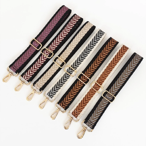 Tracolla Regolabile Larga Ricambio in Poliestere per Borsa a Spalla Chevron Jacquard Stile Etnico Cintura Con Ganci in Metallo