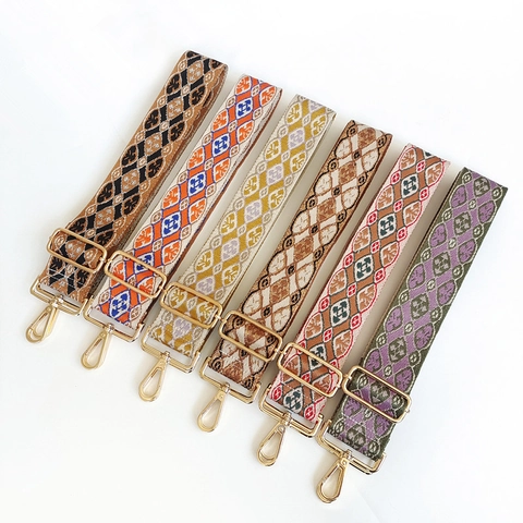 Bandoulière de Sac Brodée Large Remplacement Motif Ethnique Ajustable pour Femme Accessoires de Sac à Main