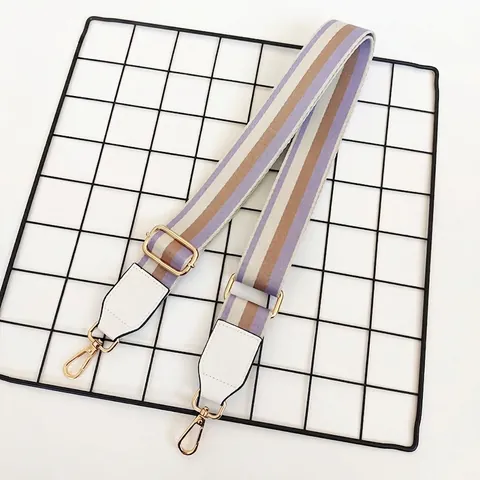 Adjustable Wide Bag Strap Replacement Striped Pattern Polyester Crossbody Shoulder Strap With Synthetic Leather End Metal Hook