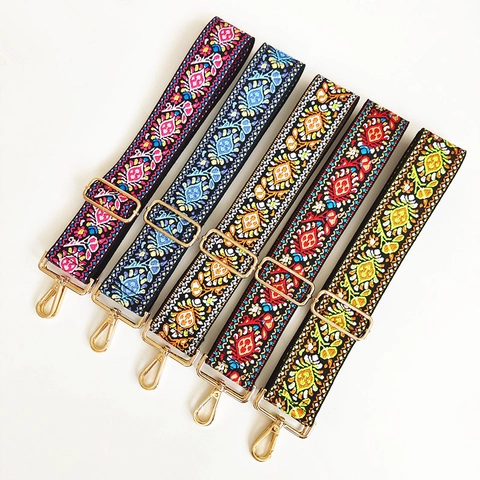 Tracolla Larga Regolabile in Stile Etnico Ricambio per Borse Multicolore Motivo Geometrico Jacquard Con Gancio in Metallo per Borse da Donna