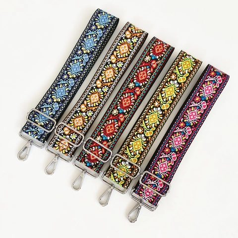 Tracolla Larga Regolabile in Stile Etnico Ricambio per Borse Multicolore Motivo Geometrico Jacquard Con Gancio in Metallo per Borse da Donna