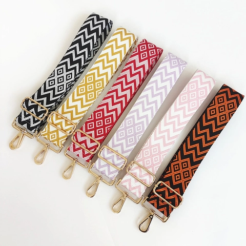 Tracolla Larga Regolabile di Ricambio Etnica Geometrica Jacquard in Poliestere Tessuto Cinturino per Borse Con Fibbie in Metallo