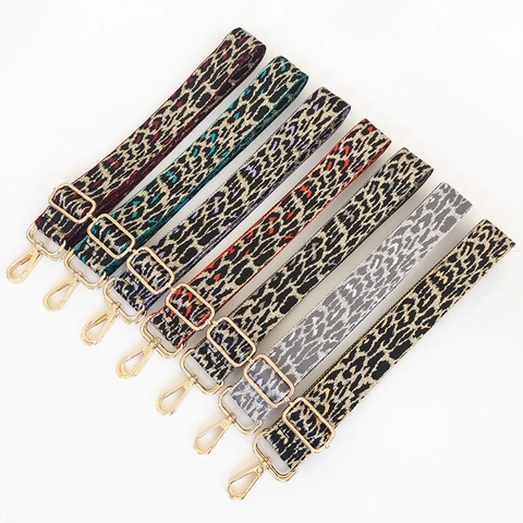 Adjustable Leopard Print Wide Bag Strap For Women Polyester Jacquard Crossbody Shoulder Strap With Metal Hooks Replacement