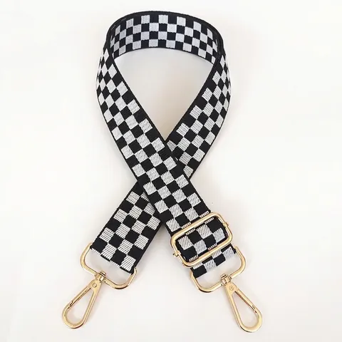 Brede Verstelbare Schoudertas Riem Schaakbord Patroon Geweven Vervangende Crossbody Riem Met Goud Zilver Metalen Haken Vrouwen