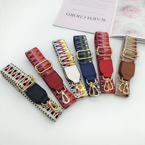 Adjustable Wide Shoulder Bag Strap Replacement Ethnic Geometric Pattern Woven Crossbody Belt With Metal Hooks Fashion Accessory