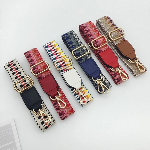 Adjustable Wide Shoulder Bag Strap Replacement Ethnic Geometric Pattern Woven Crossbody Belt With Metal Hooks Fashion Accessory