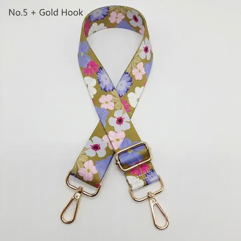 Adjustable Wide Replacement Shoulder Strap For Handbags Floral Printed Polyester Webbing Strap With Metal Swivel Hooks