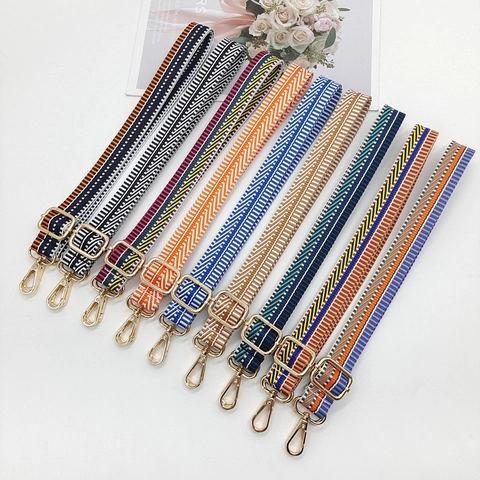 Bandoulière Réglable En Toile Courroie De Rechange Géométrique À Rayures Pour Sac À Main Multicolore Avec Crochet En Métal