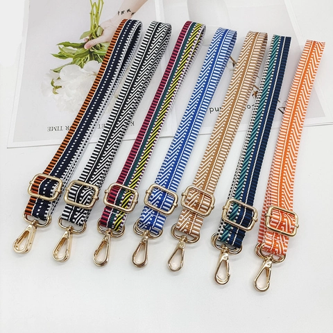 Bandoulière Réglable En Toile Courroie De Rechange Géométrique À Rayures Pour Sac À Main Multicolore Avec Crochet En Métal