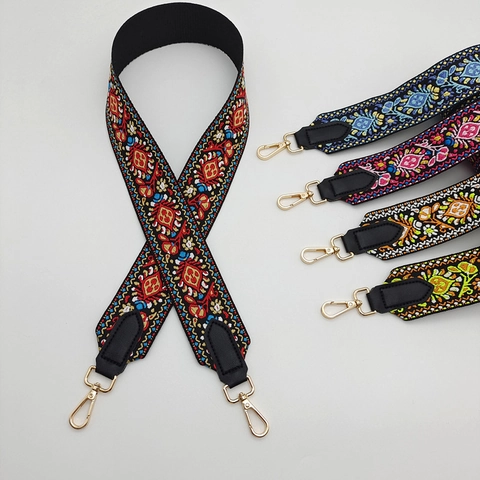 Tracolla Larga Ricamata in Stile Etnico in Poliestere Bohemian Ricambio Cinghia per Borse a Tracolla Accessorio Donna