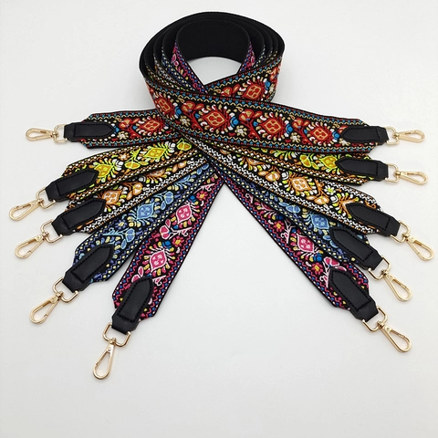Tracolla Larga Ricamata in Stile Etnico in Poliestere Bohemian Ricambio Cinghia per Borse a Tracolla Accessorio Donna