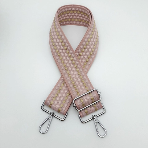 Tracolla Regolabile Larga Jacquard Geometrico Poliestere Ricambio Cinghia per Borsa con Filo Metallico Oro Argento