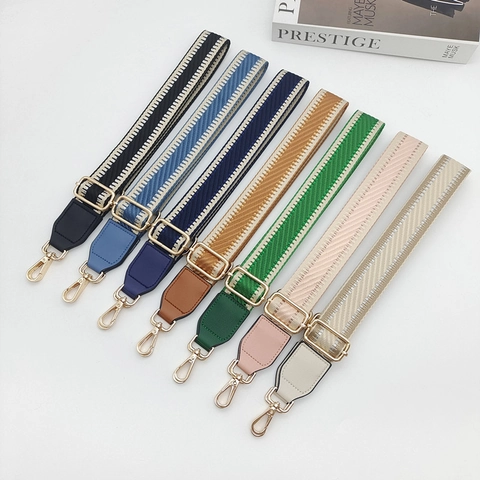 Bandoulière de Sac Tissée Ajustable de Mode Remplacement Bandoulière Large Multicolore Motif Chevron Sangle en Toile Avec Extrémités en Cuir PU Boucle en Alliage pour Sacs à Main Femmes