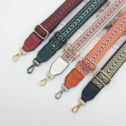 Sangle de Sac Tissée Géométrique Ethnique Réglable Bandoulière de Remplacement Avec Crochets Métalliques Pour Sacs Femme