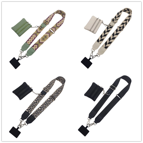 Adjustable Polyester Webbing Phone Strap With Mini Coin Purse And Metal Hook Crossbody Phone Lanyard For Women Fashion Shoulder Bag Strap