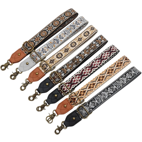 Tracolla Larga in Stile Etnico Vintage Regolabile in Poliestere Cinturino di Ricambio Design Jacquard Bohémien Con Fibbia in Metallo Bronzo per Accessori Borsa da Donna