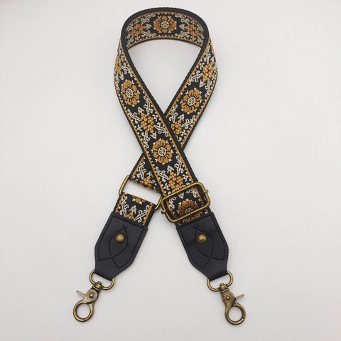 Tracolla Larga in Stile Etnico Vintage Regolabile in Poliestere Cinturino di Ricambio Design Jacquard Bohémien Con Fibbia in Metallo Bronzo per Accessori Borsa da Donna
