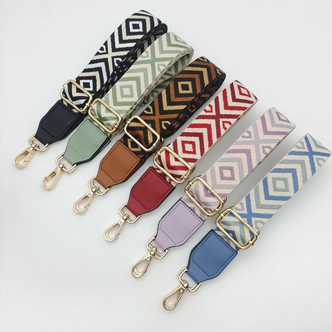 Vintage Geometric Rhombus Jacquard Polyester Bag Strap Widened Adjustable Replacement Shoulder Strap For Crossbody Bags Women
