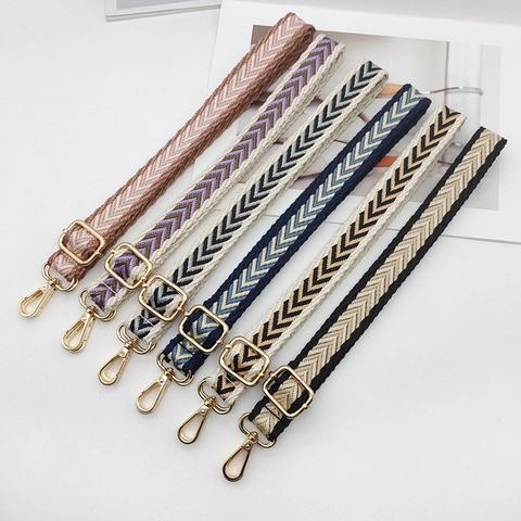 Bandoulière Tressée Ajustable pour Sacs à Main Motif Chevron Ethnique Sangle de Sac en Polyester Avec Crochets Métalliques