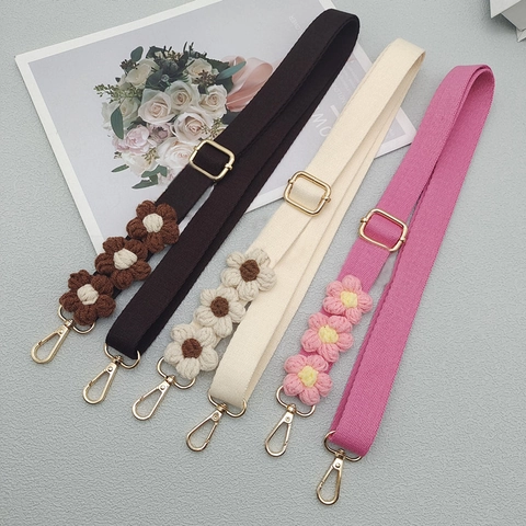Adjustable Polyester Bag Strap With Handmade Crochet Daisy Flower Replacement Shoulder Strap For Crossbody Bag Phone Case