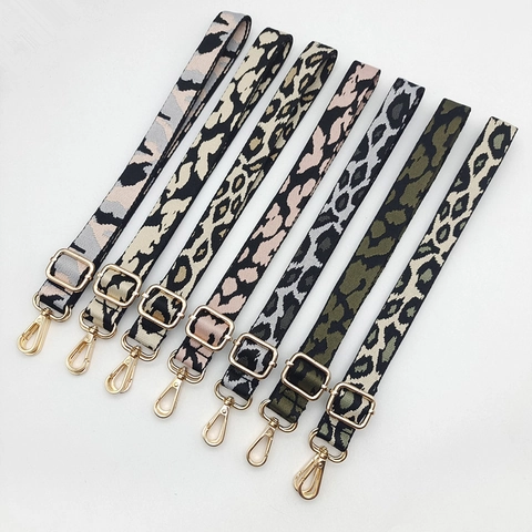 Adjustable Leopard Camouflage Pattern Jacquard Bag Strap Wide Replacement Shoulder Strap With Metal Swivel Hooks