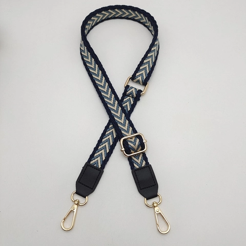 Bandoulière de Remplacement Réglable Motif à Chevrons Sangle Tissée Avec Embouts en Cuir PU Accessoires en Or et Argent