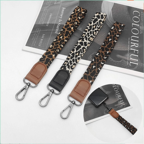 Mode Leopardenmuster Handy-Lanyard Geflochtene Handschlaufe Mit Metallhaken Und Patch Nylon Polyester Anti-Verlust Handy-Kette Damen Herren