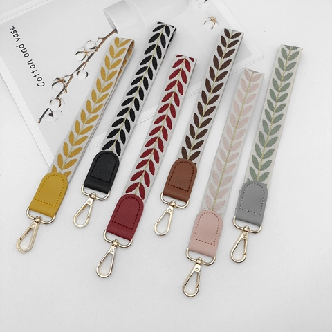 Braided Nylon Phone Lanyard Wrist Strap With Leaf Pattern Gold Metal Clasp And Tether Tab For Women Keychains Decorative Anti-Lost Cord