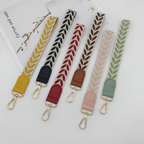 Braided Nylon Phone Lanyard Wrist Strap With Leaf Pattern Gold Metal Clasp And Tether Tab For Women Keychains Decorative Anti-Lost Cord