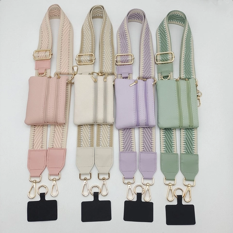 Adjustable Woven Polyester Phone Lanyard Crossbody Strap With PU Leather Coin Purse Metal Buckle For Women Bag Accessories