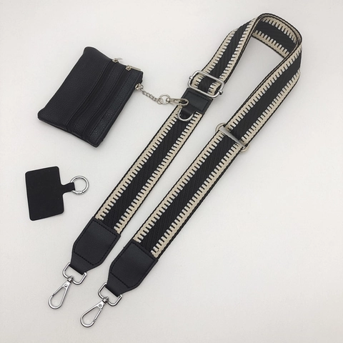 Adjustable Woven Polyester Phone Lanyard Crossbody Strap With PU Leather Coin Purse Metal Buckle For Women Bag Accessories