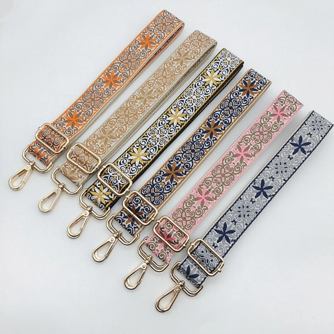 Ethnic Embroidered Bag Strap Adjustable Wide Shoulder Strap Replacement For Crossbody Handbag Bohemian Weaving Polyester Belt