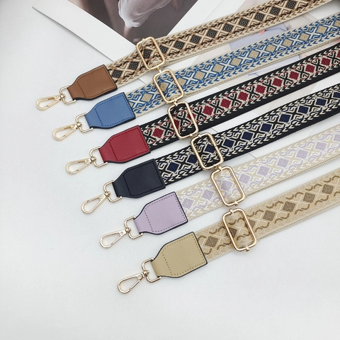 Women Ethnic Style Wide Shoulder Bag Strap Polyester Jacquard Adjustable Replacement Crossbody Belt For Purses Handbags