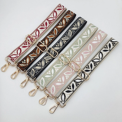 Tracolla Universale Regolabile di Ricambio Larga in Poliestere Jacquard con Motivo a Foglia Chiusura in Lega per Borsa da Donna Stile Chitarra