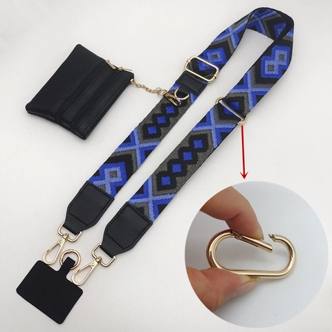 Adjustable Wide Shoulder Bag Strap With Coin Purse Pouch Universal Phone Lanyard Crossbody Braided Bohemian Geometric Strap For Women