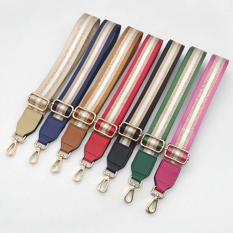 Bandoulière de Rechange Réglable Nylon Rayé Sangle de Sac Tissage Pailleté Embouts en Cuir Artificiel Crochets Métalliques Accessoires de Sac Femme