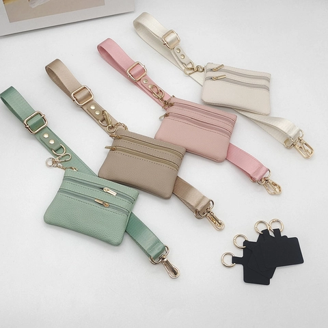 Juego de Cordón para Teléfono de Nailon Ajustable Con Mini Billetera Correa de Muñeca de Cuero PU Gancho de Metal Correa de Hombro Universal para Mujer