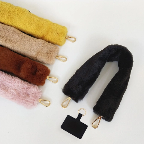 Winter Plüsch Kunstpelz Handy Schlüsselband Umhängetasche Gurt Ersatz Mit Metallschnalle Und Handy Patch Damen