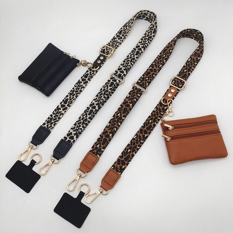 Leopard Print Crossbody Phone Lanyard Strap With Detachable Coin Purse Adjustable Polyester Webbing Shoulder Bag Strap For Women