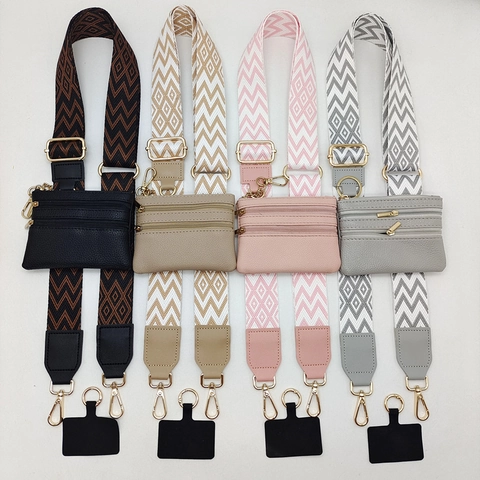 Wide Adjustable Shoulder Bag Strap With Detachable Pouch Phone Card Geometric Woven Polyester Replacement Strap For Crossbody Bag