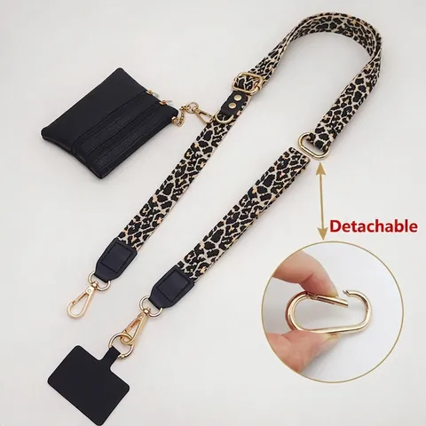 Leopard Print Crossbody Phone Lanyard Strap With Detachable Coin Purse Adjustable Polyester Webbing Shoulder Bag Strap For Women