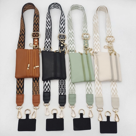 Adjustable Geometric Jacquard Phone Lanyard Strap With Detachable Mini Pouch Crossbody Cell Phone Purse Belt For Women Travel