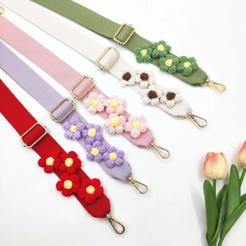 Handmade Woven Flower Cotton Blend Bag Strap For Women DIY Adjustable Crochet Floral Shoulder Strap Crossbody Bag Replacement Accessory