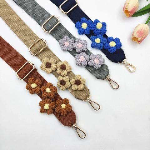 Handmade Woven Flower Cotton Blend Bag Strap For Women DIY Adjustable Crochet Floral Shoulder Strap Crossbody Bag Replacement Accessory