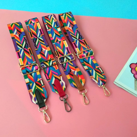 Tracolla Larga Multicolore Regolabile per Borsa Stile Etnico in Poliestere Intrecciato Ricambio per Borsa a Tracolla