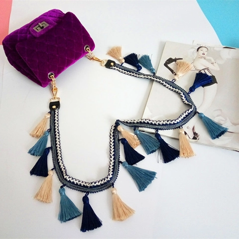 Tracolla per Borsa Intrecciata in Stile Etnico Con Nappine e Pompon Colorati Tracolla di Ricambio in Nylon per Borse da Donna