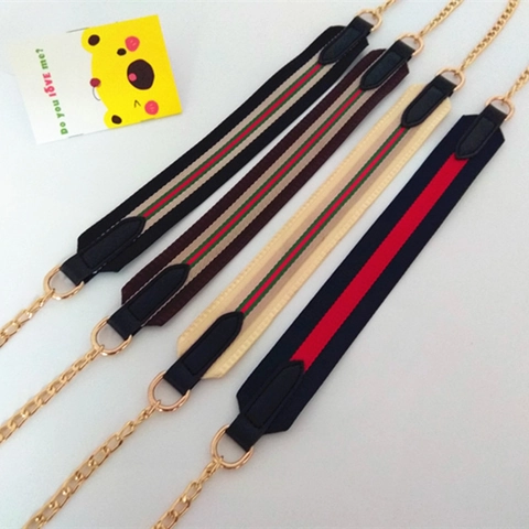 Replacement Bag Strap With Metal Chain For Women Polyester Striped Heart Embroidery Crossbody Shoulder Bag Strap DIY Accessories