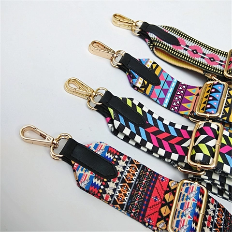Ethnic Geometric Pattern Wide Bag Strap Adjustable Replacement Shoulder Belt With Metal Clasp For Handbag Crossbody Bag