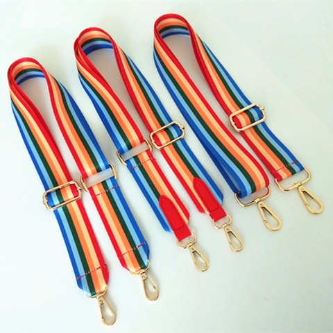 Adjustable Rainbow Stripe Bag Strap Wide Polyester Replacement Shoulder Strap With Metal Buckles For Crossbody Bags Women